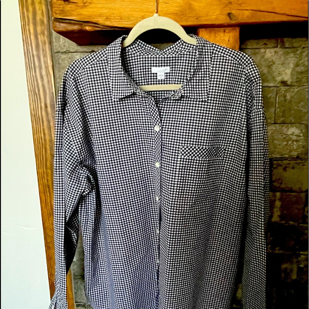 J. Jill black and white checkered blouse.